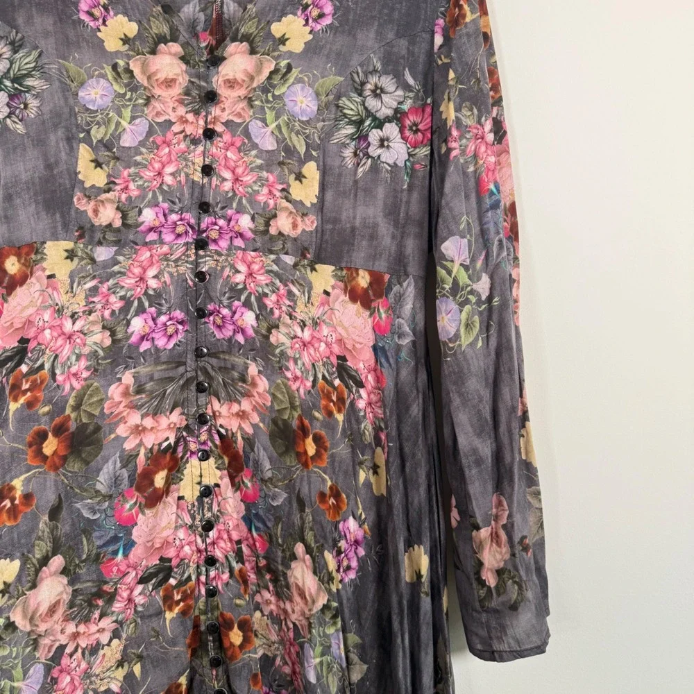 Feathers‎ by Tolani Floral Button Front Floral Print BOHO Midi Dress Small